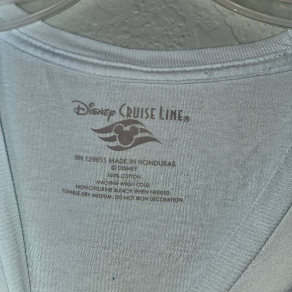 Disney Cruise Line WISH Elsa Frozen Glitter Snowflakes Blue Women DCL Shirt sz L - Picture 4 of 8
